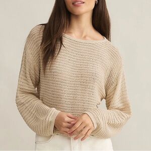 Z Supply Riviera Crochet Top Natural Cream Knit Sweater Size Large